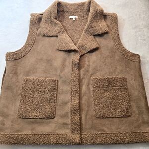 Maurices Womens Brown Flannel Vest-Sherpa Lined -Snaps & Pockets XL Soft